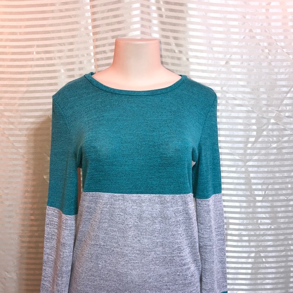 Teal Grey Color Block Long Sleeve Oversized Tunic - Picture 3 of 9